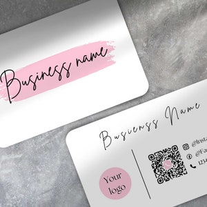 QR Code Printed Business Cards Personalised | Pink Brush Theme | Double Sided | Add Logo and Social Media Details