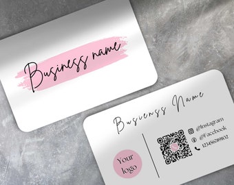 QR Code Printed Business Cards Personalised | Pink Brush Theme | Double Sided | Add Logo and Social Media Details