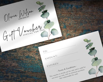 Printed Gift Vouchers Eucalyptus with Optional Envelope | Double Sided | Logo, Image | Personalised | Format A6 | Matte/Silk 230gsm