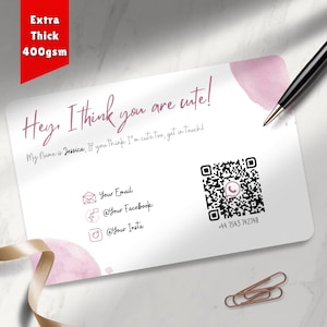 Met QR-code bedrukte flirtkaarten gepersonaliseerd | Abstract roze thema | Socialmedia-details toevoegen | Speeddate, feest, evenement | Dikke kaart: 400 gsm
