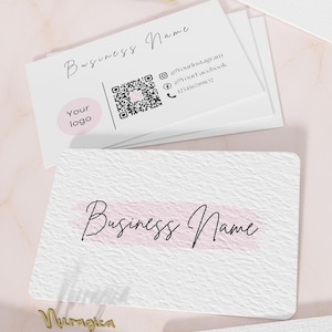 Custom QR Code Business Cards Pink Brush Theme