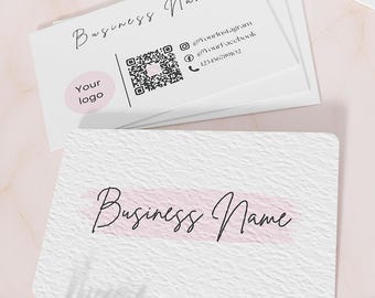 Custom QR Code Business Cards Pink Brush Theme