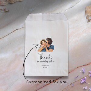Sacchetti per caramelle personalizzati per matrimonio / La tua foto in stile cartoon / 15 cm × 10 cm / Bianco / Matrimonio, Festa
