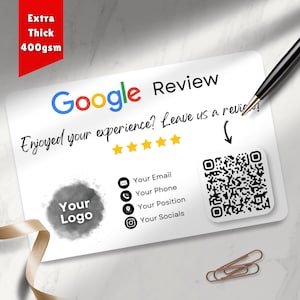 Schede di recensione di Google stampate con i tuoi dati / Biglietti da visita / Ristorante, Negozio, Attività, Pub / Cartoncino spesso 400 gsm