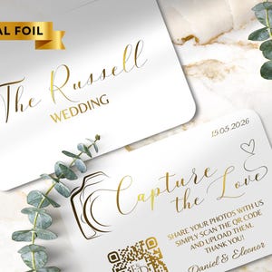 Gedruckte folierte Hochzeitskarten Halte die Liebe fest mit QR-Code | Gold, Silber, Rosegold, Rosa | Für Sie gestaltet | Holen Sie sich Fotos von Ihren Gästen