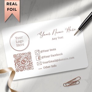 Printed Rose Gold Foiled Business Cards with QR Code Single Sided | Elegant Minimalist | Thick Card 400gsm