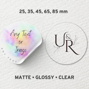 Adesivi rotondi stampati personalizzati / 25, 35, 45, 65, 85 mm / Opaco, Lucido, Trasparente / Business, Eventi, Nozze