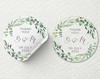 Printed Round Stickers Personalised | Rustic Floreal | 25, 35, 45, 65, 85 mm | Matte, Glossy, Transparent/Clear | Business, Events, Wedding