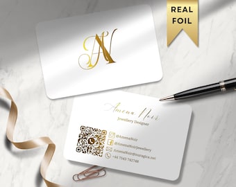 Tarjetas de presentación de doble cara con lámina dorada y código QR
