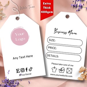 Printed Clothing Price Tags with Twine | Cut | Simple | Business | Double Sided | Personalised, Custom | Hanging | Swing | Free Delivery