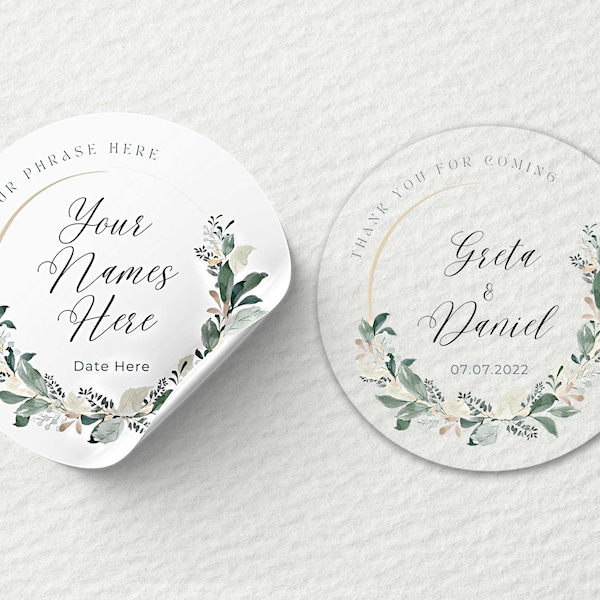 Printed Round Stickers Personalised | Floreal Theme | 25mm, 45mm | Matte, Glossy, Transparent/Clear | Business, Events, Wedding