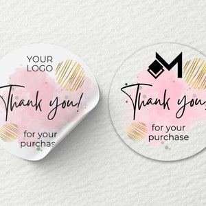 Pegatinas redondas impresas personalizadas / Gracias, tema rosa / 25, 35, 45, 65, 85 mm / Mate, brillante, transparente / Para empresas, eventos y bodas