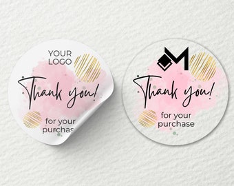 Printed Round Stickers Personalised | Thank You Pink Theme | 25mm, 45mm  | Matte, Glossy, Transparent/Clear | Business, Events, Wedding