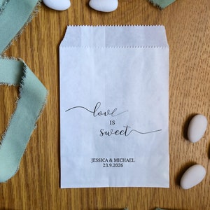 Sacchetti per caramelle personalizzati per matrimonio / Love is Sweet / 15 cm × 10 cm / Bianco / Cerimonia, Sposa, Matrimonio, Festa, Evento