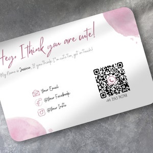 Met QR-code bedrukte flirtkaarten gepersonaliseerd | Abstract roze thema | Socialmedia-details toevoegen | Speeddate, feest, evenement | Dikke kaart: 400 gsm