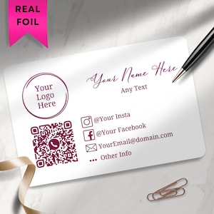 Printed Pink Foiled Business Cards with QR Code Single Sided | Elegant Minimalist | Thick Card 400gsm