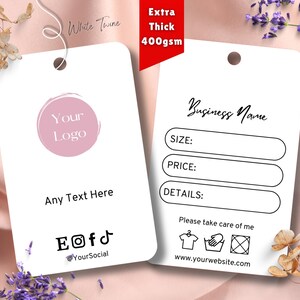 Printed Clothing Price Tags with Twine | Rounded | Simple | Business | Double Sided | Personalised, Custom | Hanging | Swing | Free Delivery