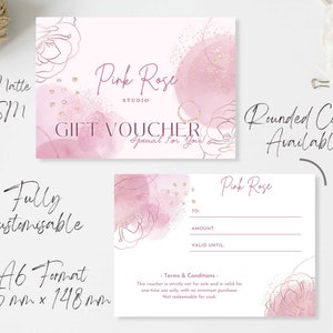 Vales Regalo Impresos Rosa Rosa con Sobre Opcional / Doble Cara / Logotipo, Imagen / Personalizado / Formato A6 / Mate/Seda 230gsm