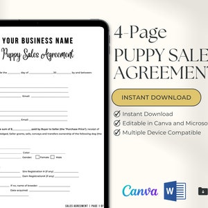 Puppy Sales Contract Template | Puppy Sales Agreement | Dog Breeder Forms