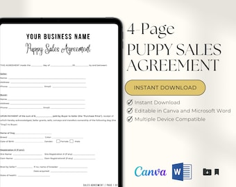 Puppy Sales Contract Template | Puppy Sales Agreement | Dog Breeder Forms