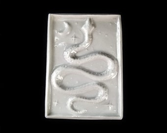 Snake and Moon a Non Ceramic Paint Palette  | Cottage Core Snake Decor or Gothic Gifts for Artist  | 5 wells || 3.5 | PP-005SNAKMOON