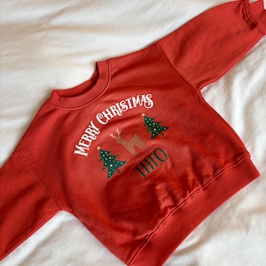 Personalised Christmas Jumper Reindeer, Kids Custom Holiday Sweatshirt, Family Christmas Sweatshirts,  Christmas Tree Jumper, Festive Jumper
