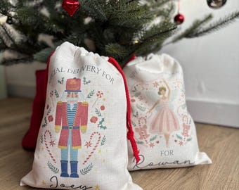Personalized Linen Santa Sack | Nutcracker Christmas Eve Gift Bag