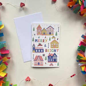 Cartão de Vila de Natal | Cartões de Natal ilustrados à mão | Cartões de Natal divertidos