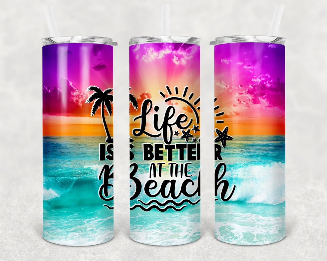The Beach Is My Happy Place Women's Graphic Tank Top - Casual Sleeveless Summer Vacation Tee, Gray, Medium