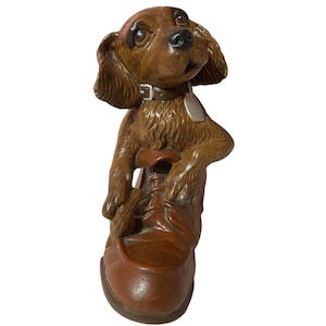 Vintage Cocker Spaniel Dog Figurine Decor Brown Shoe Rare Dog Mom Gift 70s