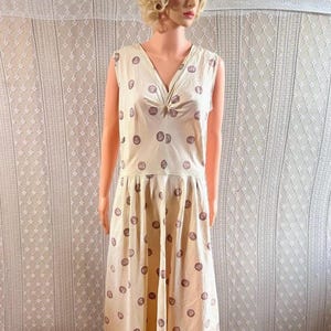 Vintage 1950s Dress, All Over Print 1954 Pennys Money, Full Skirt 50s By Prentiss-Lane, Womens Size 32w