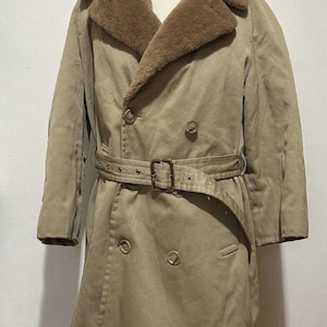 Vintage 70s Brooks Brothers Trench Coat, 1970s Jacket,Double Breasted Coat, Faux Fur Collar Overcoat Mens Size 38 S