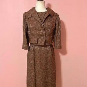 Vintage 1950s Brocade Floral Dress | Two piece With Bolero Coat | Vtg 50s Cocktail Dress | Fall Wedding Guest Dress