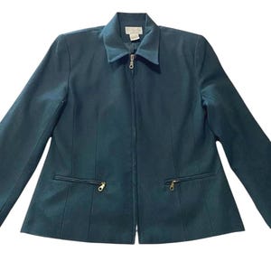 Vintage Silk Jacket Womens size L Coat  Twill off green 90s Christopher & Banks