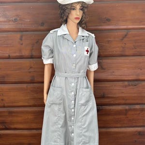 Vintage 1940s 50s Dress American Red Cross Uniform Volunteer Military Nurse Dress