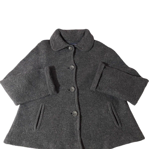 Vintage Lands End Kids Girls Size 10 Pea Coat 100% Wolle Gray Button Up Warm Classic Warm Beautiful