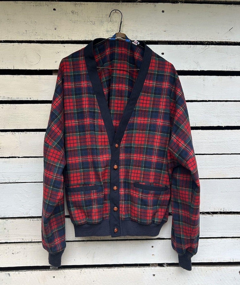 Vintage Pendleton Cardigan Sweater Plaid | Mens Size 2XL | V Neck Cabin Outdoors | 90s image 1