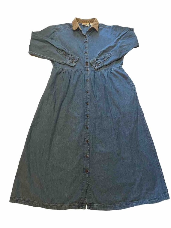 Retro Western Maxi Dress, 90s Vintage Denim, Size… - image 1