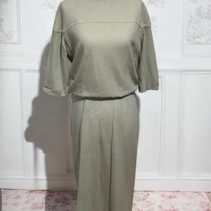 VTG 40s 50s Dress Size M-L Blouson Cream Wool Tie Waist Day Dress, 3/4 Sleeve By, Allison Ayres