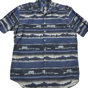Vintage Novelty Top Pendleton Cabin Print In Cotton Button Up Shirt Mens Sz M