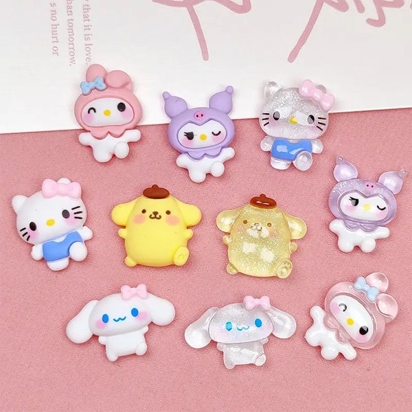 10 Piece Full Body Shimmery Hello Kitty Sanrio Kawaii Nail Charms (B3GOFREE)