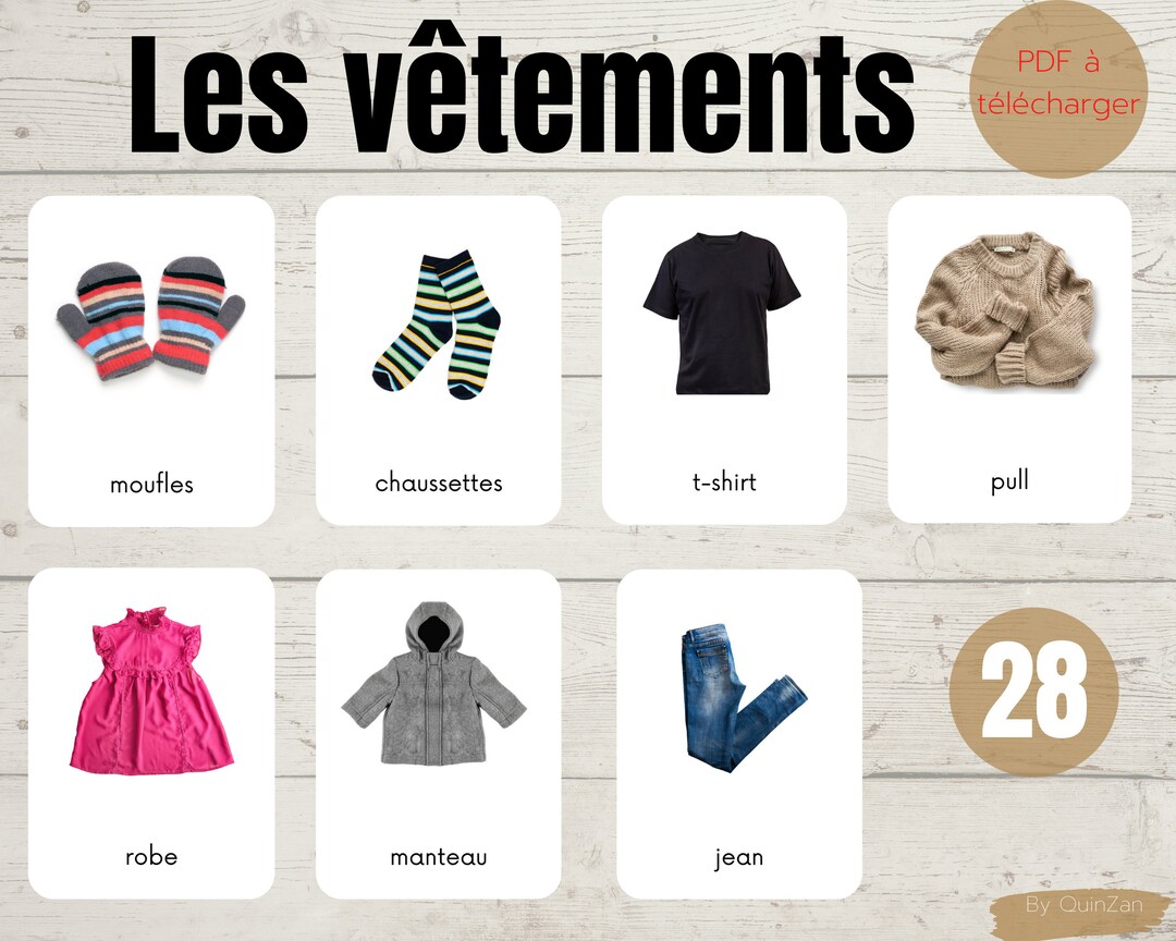 French Clothes Flashcards Montessori Flashcards Etsy