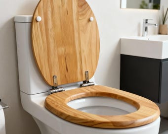 Tapa de inodoro de madera maciza ecológica, tamaño personalizable, cierre lento y silencioso