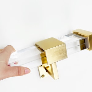 Rectangular acrylic transparent handrail, brass bracket, stair handrail, crystal handrail, stair hardware accessories.