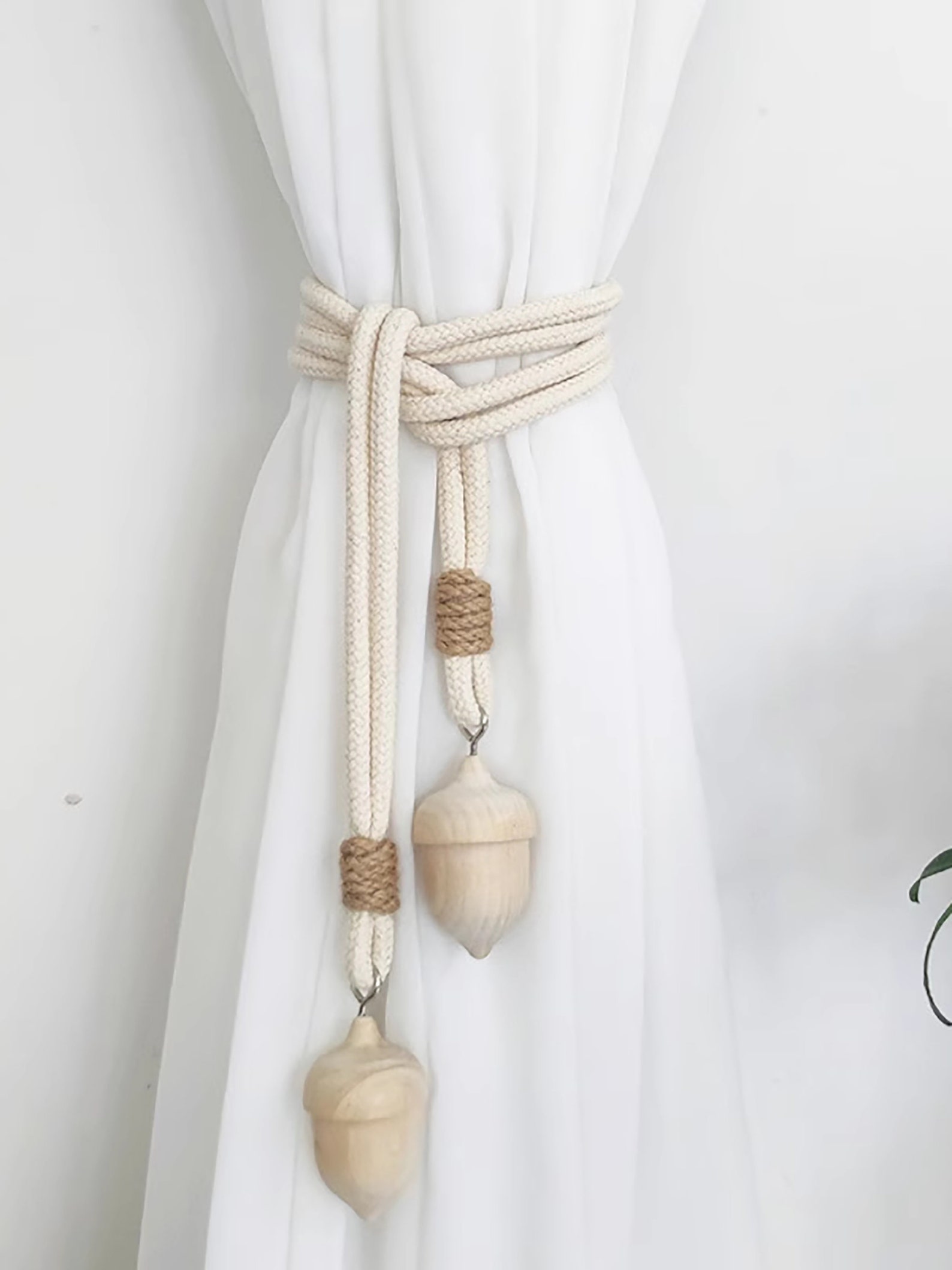 Acorn Curtain Ties, Cotton Curtain Ties, Log Acorn Trim, Home Decor ...