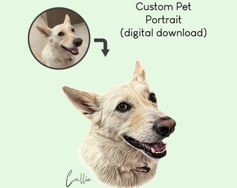 Custom Pet Portrait Digital Download | Made Using Photo Of Pet | Custom Dog Portrait | Cat Portrait Dog Drawing Pets Personalized Artwork