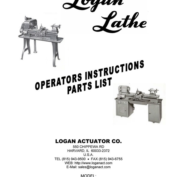 84 2130 Lathe Operator + Parts Manual POWR-KRAFT 84TLC-2130 & 84TLC-2136 Logan