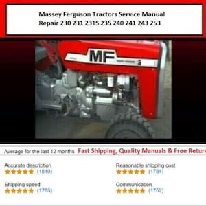 Passend für MF 230 231 231S 235 240 241 243 253 Traktoren Service Handbuch Massey Ferguson