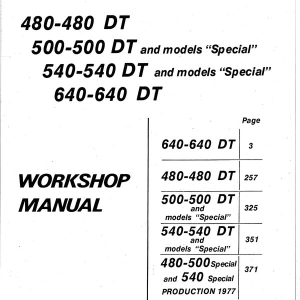 480 500 540 640 Tractor Workshop Manual Fits Fiat 480 500 540 640 DT