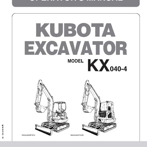 KX040-4 RD158-81253 Track Excavator Hoe Operator Manual Kubota